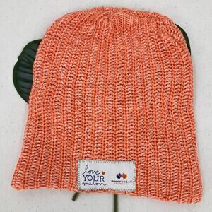 Love Your Melon Pinkyswear Foundation Orange White Knit Cuffed Winter Beanie Hat
